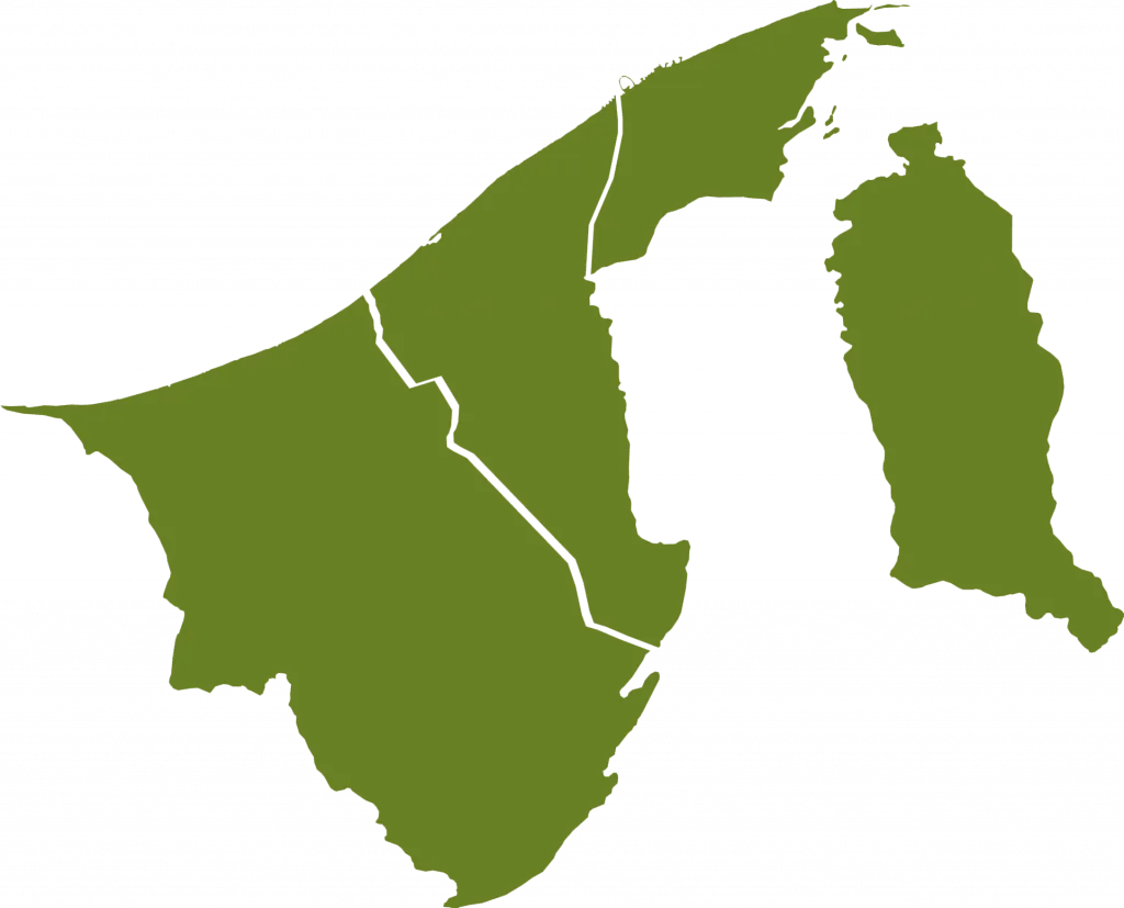 Map of Brunei Darussalam showing its main areas