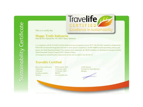 Happy Trails! Asia's Travelife Certified sustainability certificate
